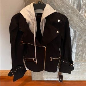 Inc deep black jacket with gray hood insert